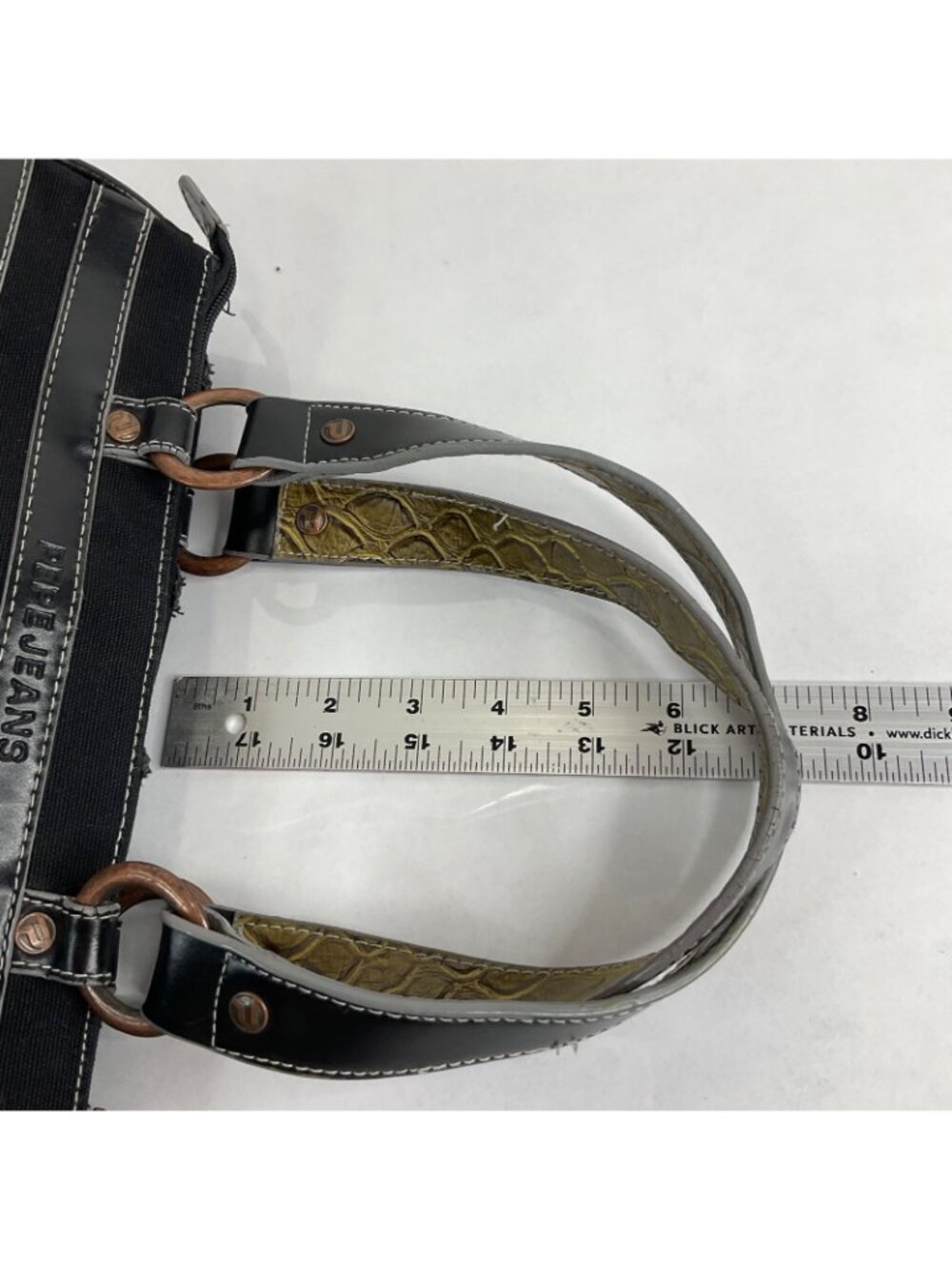 Pepe Jeans Purse Small Black Denim Frayed Vintage Brass Hardware London Rare Y2K - Picture 12 of 15